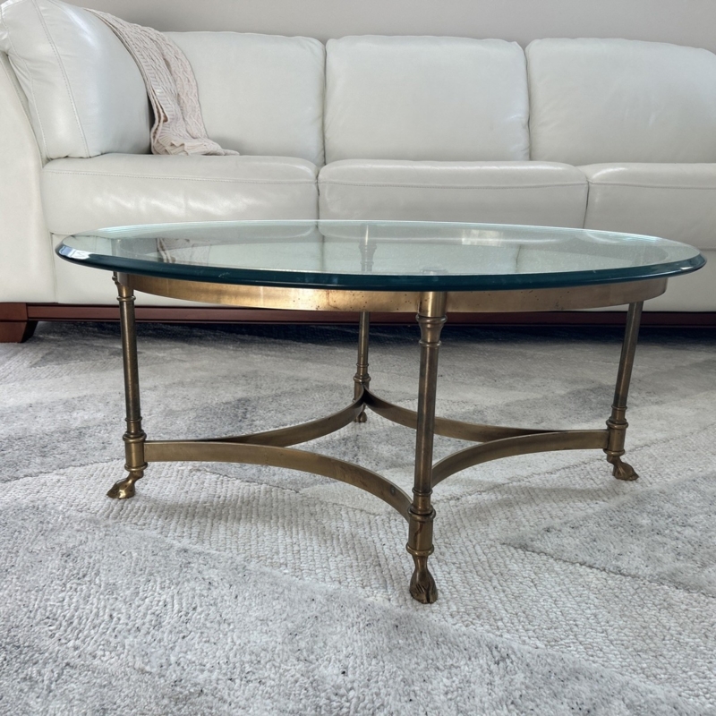Coffee Table Rectangular Glass Top Hoof Feet Vintage