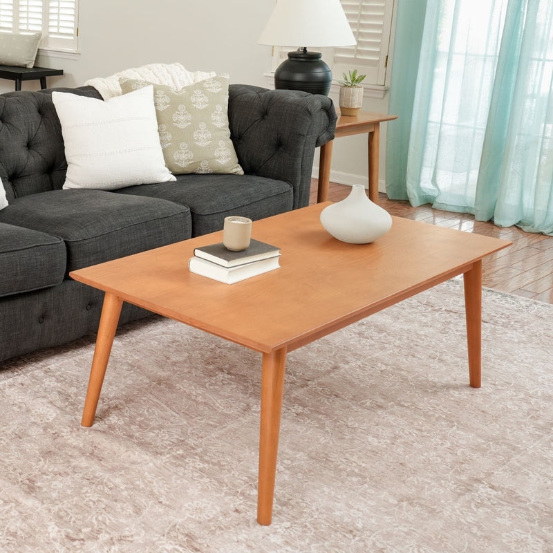 Coffee Table Rectangular Honey Wood Tapered Splayed Legs