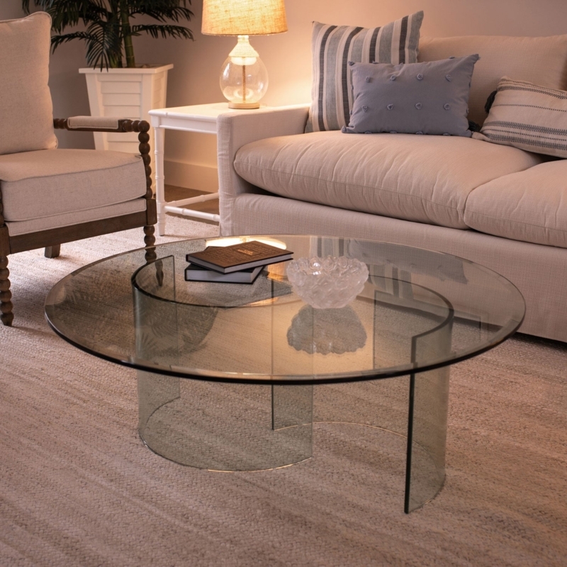 Coffee Table Round All Glass Curved Base Sculptural