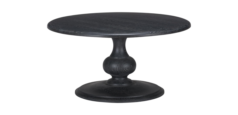 Coffee Table Round Farmhouse with Turned Pedestal Base, Charcoal Wood