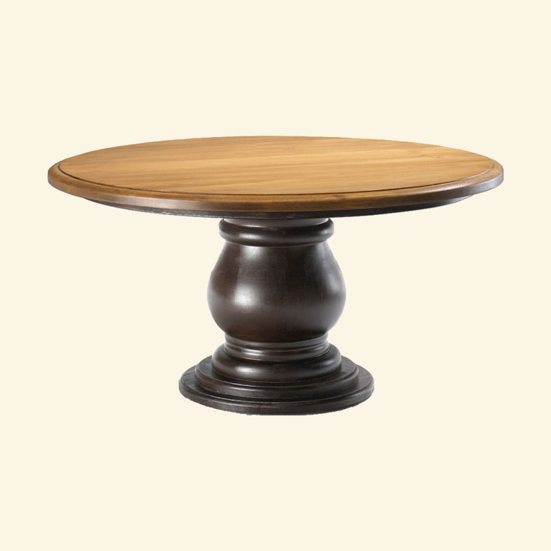 Coffee Table Round French Country with Two-Tone Wood and Turned Base