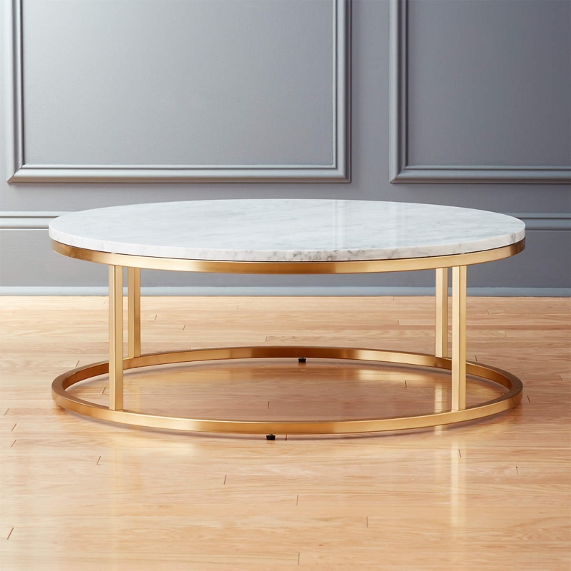 Coffee Table Round Marble Top Brass Frame Modern Glam