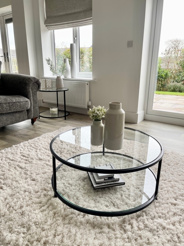 Coffee Table Round Minimalist Black Frame Two Tier Glass