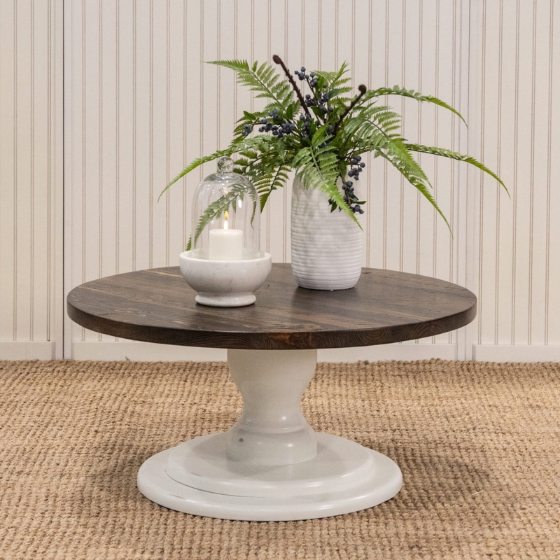 Coffee Table Round Rustic Cottage with Two-Tone Finish and Thick Top Base