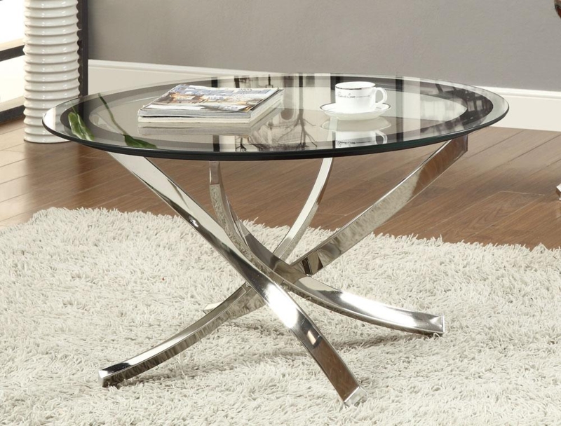 Coffee Table Round Smoked Glass Top Chrome X-Base