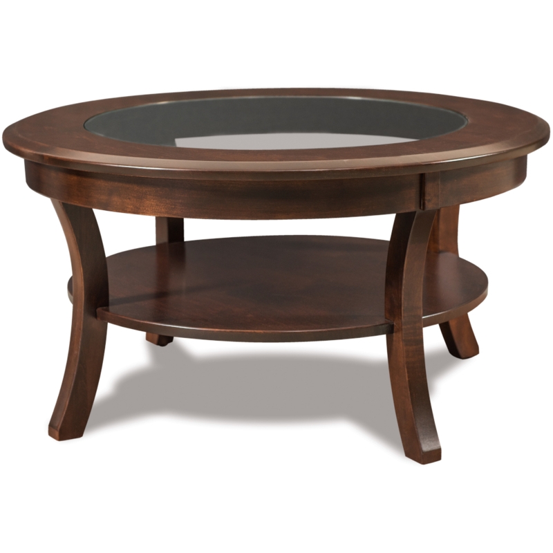 Coffee Table Round Wood Glass Insert Flared Legs Traditional