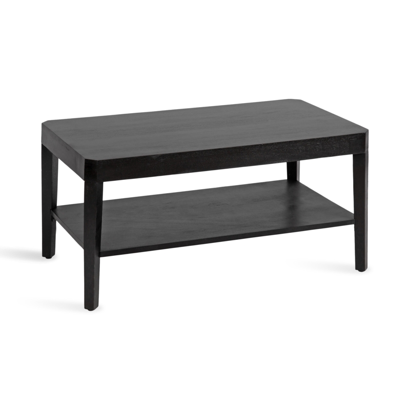 Coffee Table Rounded Corners Two Tier Shelf Matte Black Minimalist