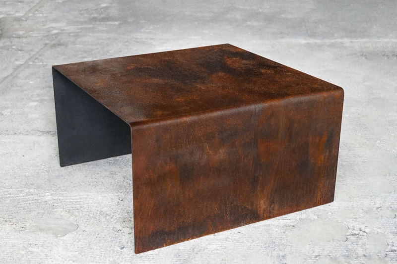 Coffee Table Rusted Patina Square Steel Industrial Block Base
