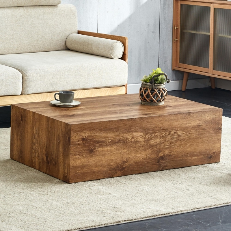 Coffee Table Seamless Block Base, Low Profile Block Table Minimalist Style