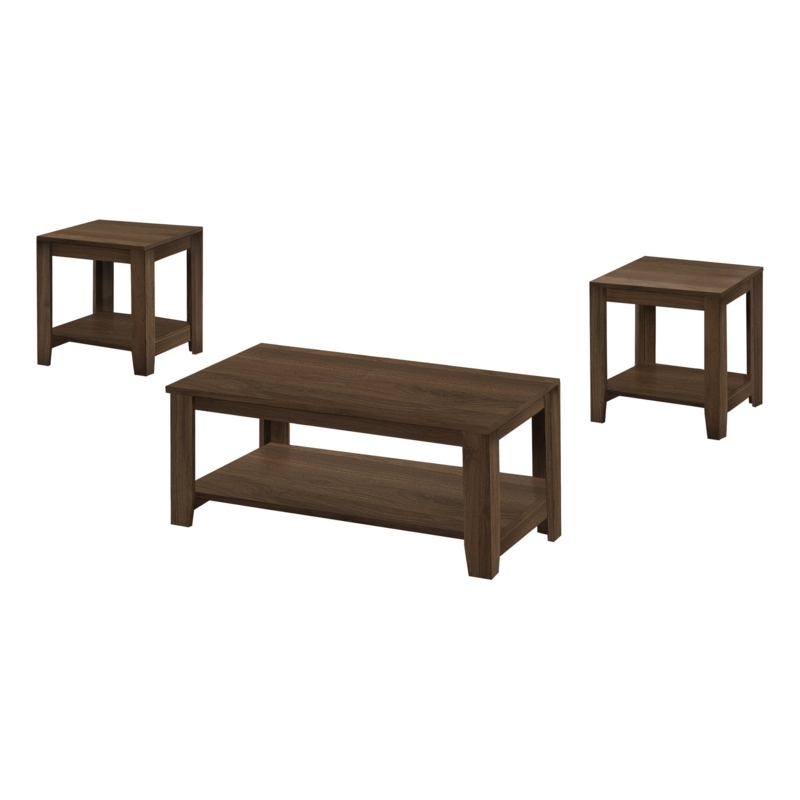 Coffee Table Set 3-Piece with Dark Brown Finish and Shelves