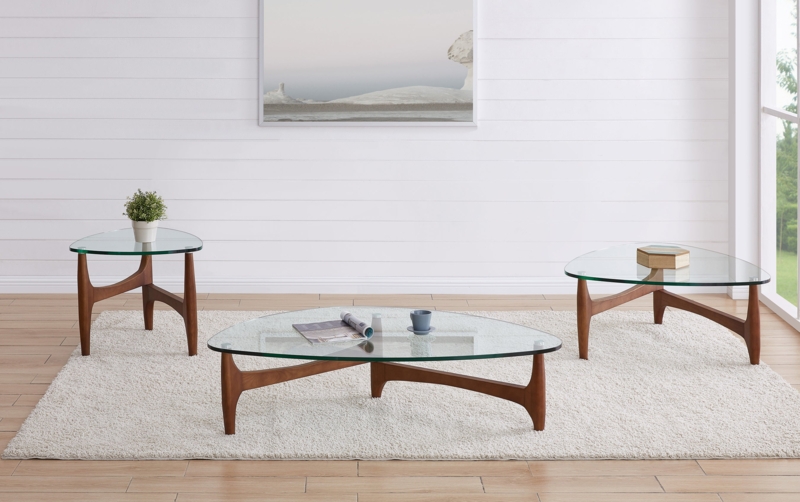 Coffee Table Set Glass Tripod Base Mid Century Modern