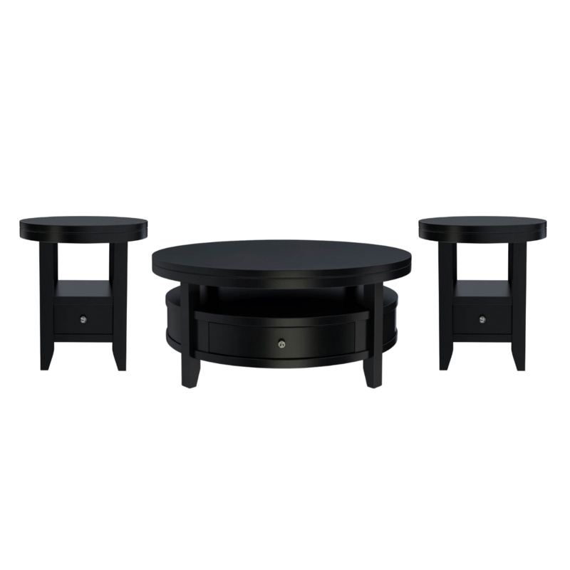 Coffee Table Set Nesting Design Matte Black Round Tripod Legs
