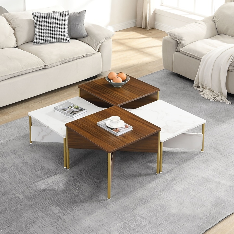 Coffee Table Set of 4 Modular Nesting Mixed Material Tops