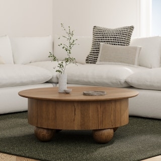 Coffee Table Smoked Oak Drum with Oversized Sphere Legs