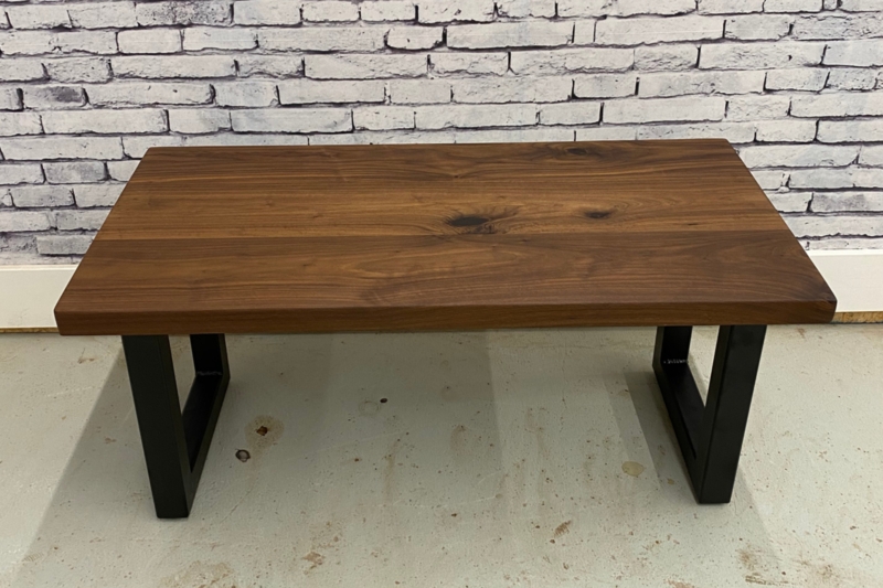 Coffee Table Solid Wood Top U-Shaped Black Metal Legs Industrial Style
