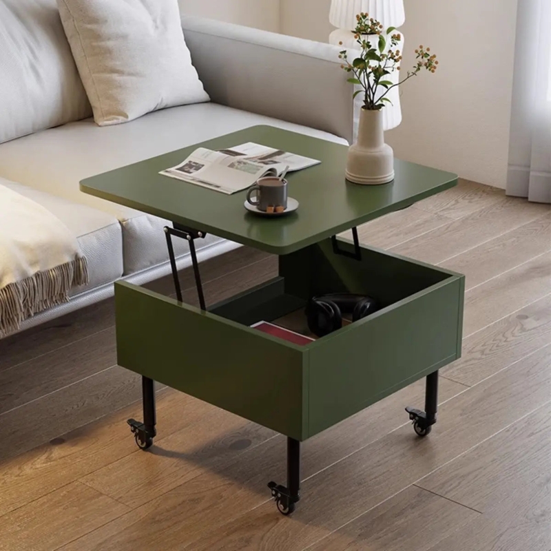 Coffee Table Square Avocado Green Ribbed Sides Inset Storage Tray