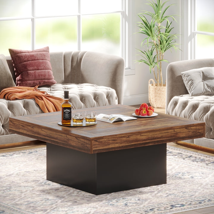 Coffee Table Square Block Silhouette, LED Lighting, Industrial Style