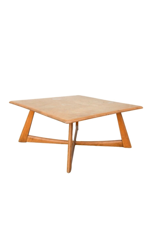 Coffee Table Square Blonde Finish X-Base Tapered Legs