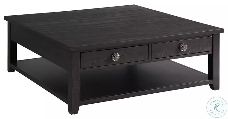 Coffee Table Square Dark Espresso Wood Two Drawers Storage Block Legs