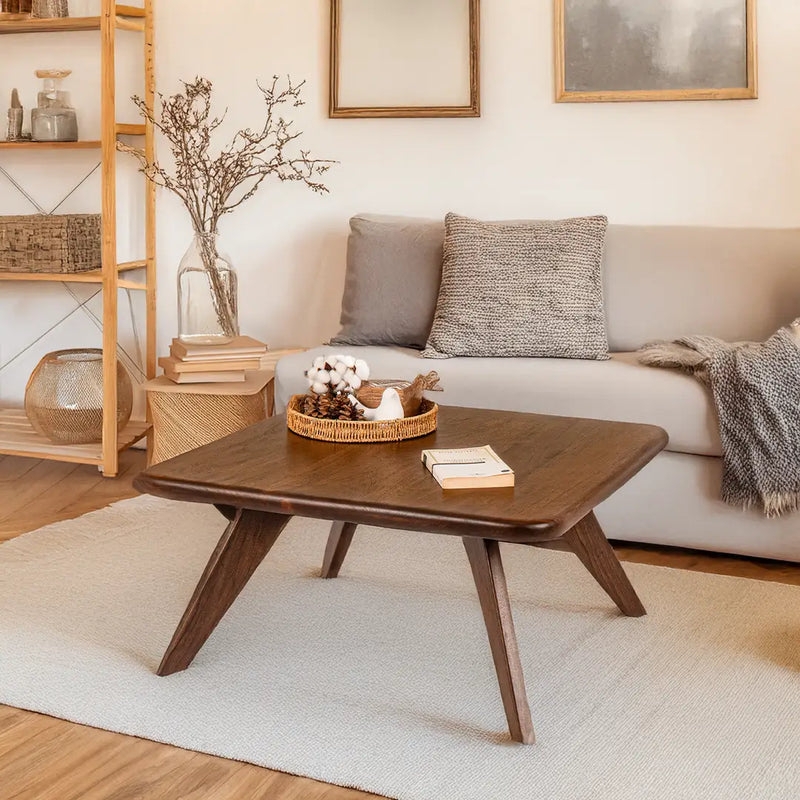 Coffee Table Square Dark Wood Finish Tapered Legs MCM