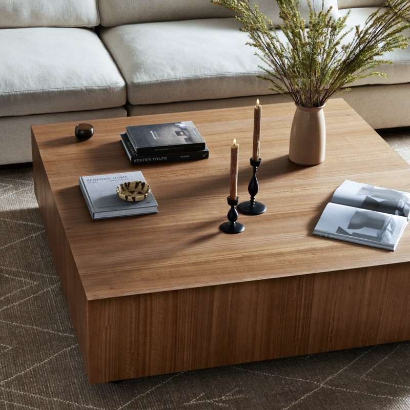 Coffee Table Square Plinth Base Natural Wood Grain
