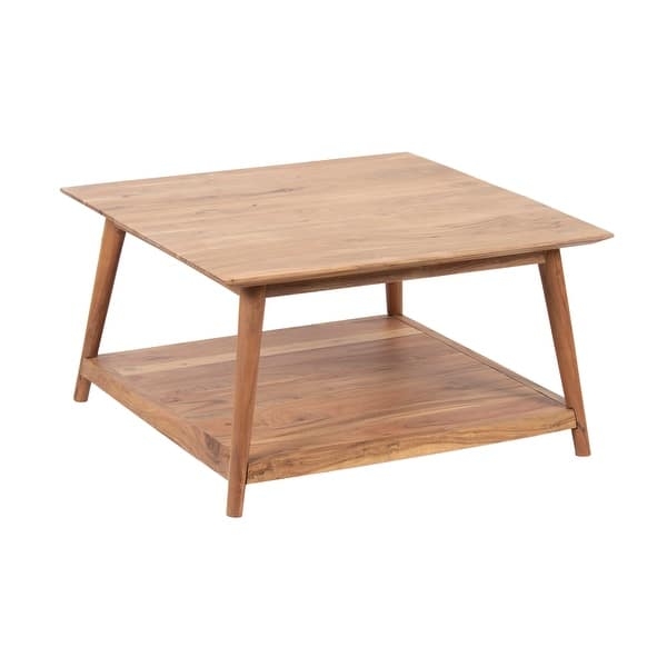 Coffee Table Square Two-Tier Natural Wood Tapered Legs