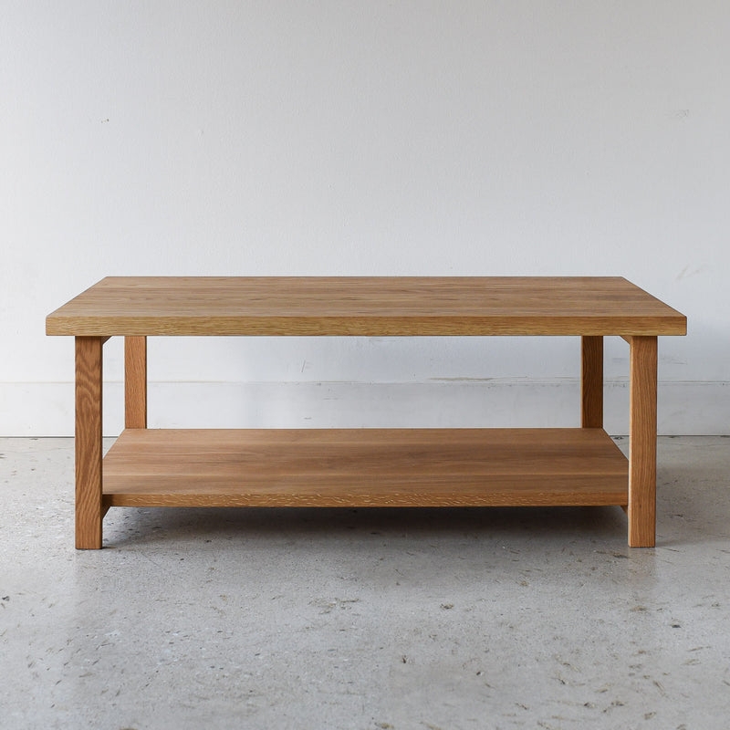 Coffee Table Thick Square Legs Lower Shelf Minimalist Wood Toned
