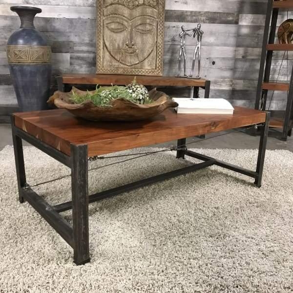 Coffee Table Thick Wood Top Tension Cables Turnbuckle Detail