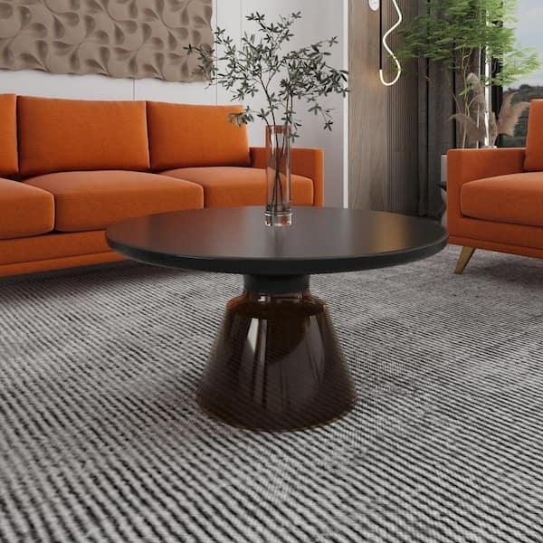 Coffee Table Translucent Pedestal Base Smoked Glass Round Top