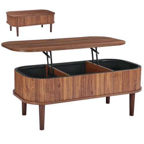 Coffee Table Walnut Oval Lift Top Hidden Compartments Tapered Legs
