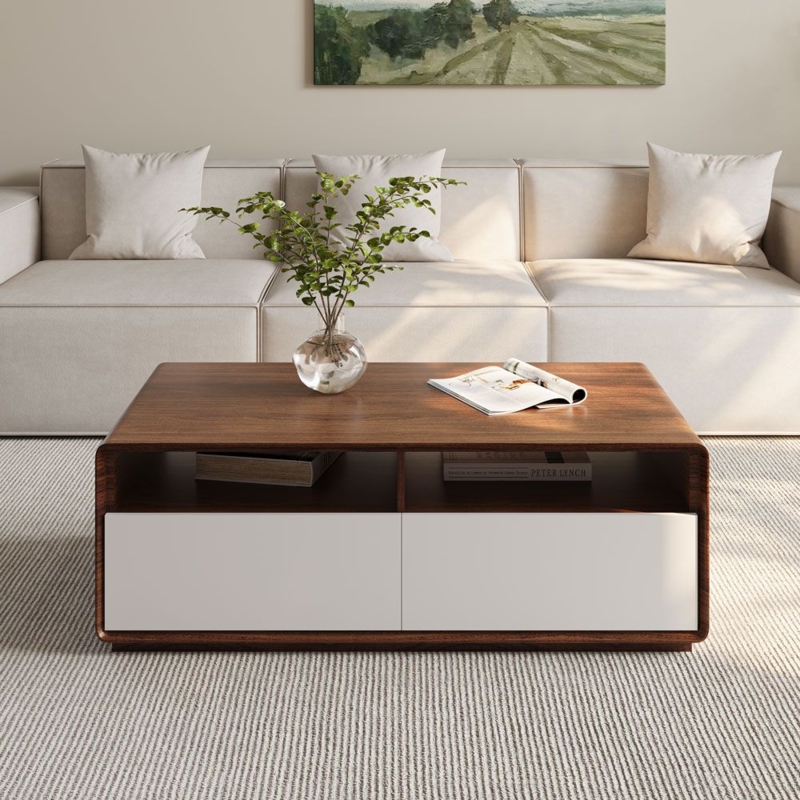 Coffee Table Walnut White Contrast Curved Frame Storage