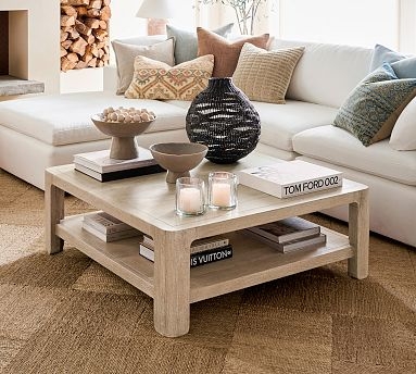 Coffee Table Whitewashed Square Silhouette With Lower Storage Shelf