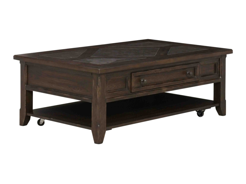 Coffee Table with Geometric Inlay Top and Hidden Casters