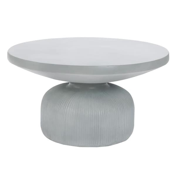Coffee Table with Ribbed Pedestal Base, Round Matte Stone-Like Finish