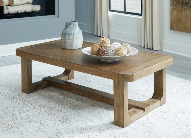Coffee Table with Rounded Corners and Chunky Wood Base