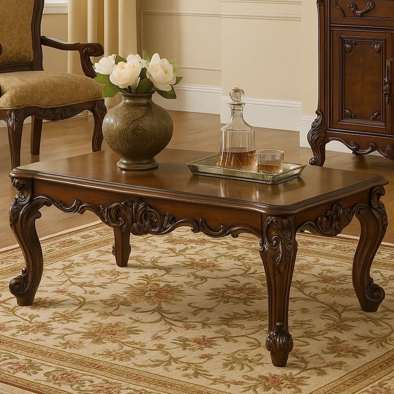 Coffee Table with Scrolled Legs and Carved Apron Detail