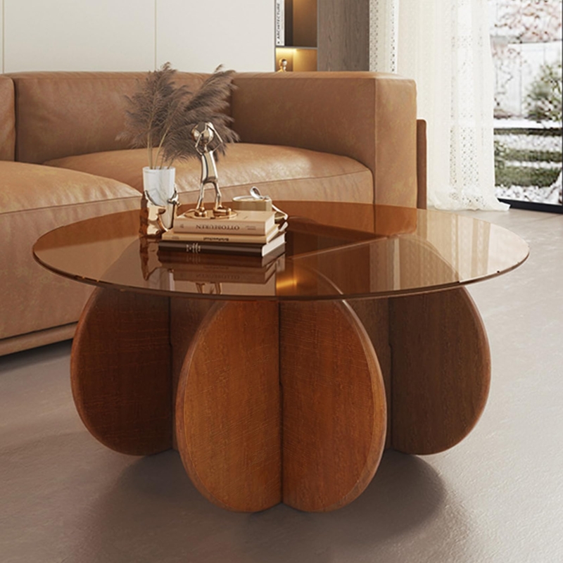 Coffee Table With Sculptural Tripod Base and Tempered Glass Top