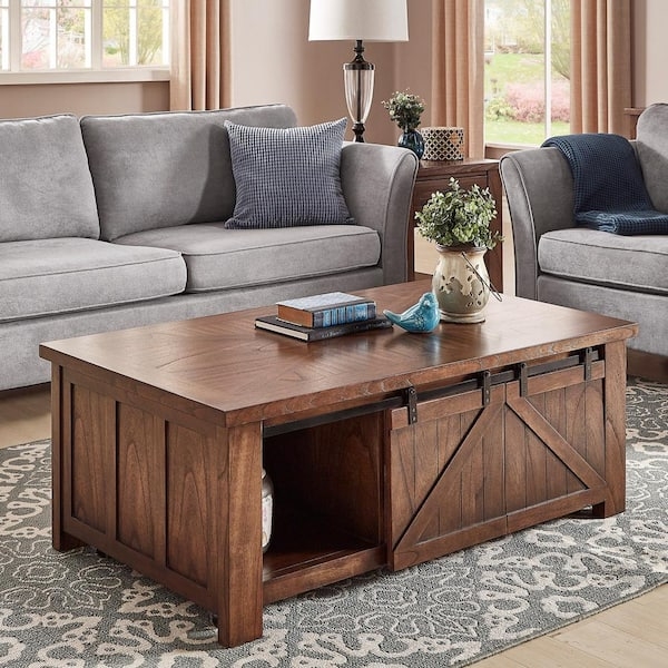 Coffee Table with Sliding Barn Door and X-Brace Detail