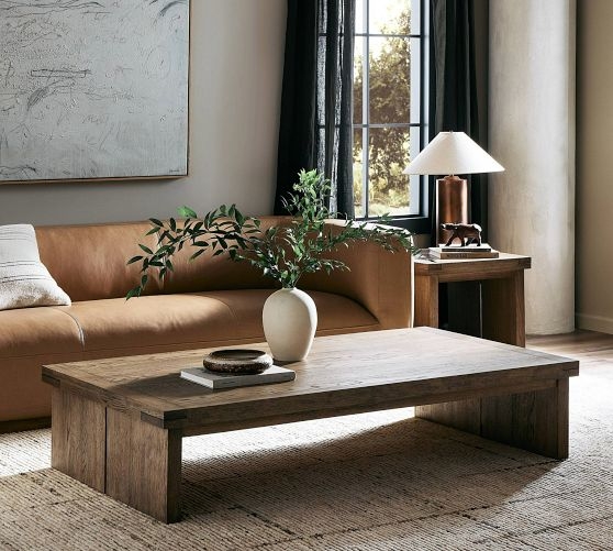 Coffee Table with Weathered Wood Finish and Slab Base