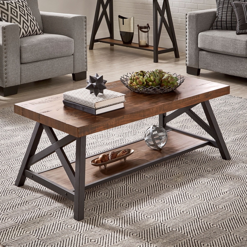 Coffee Table with X-Base Frame and Open Lower Shelf