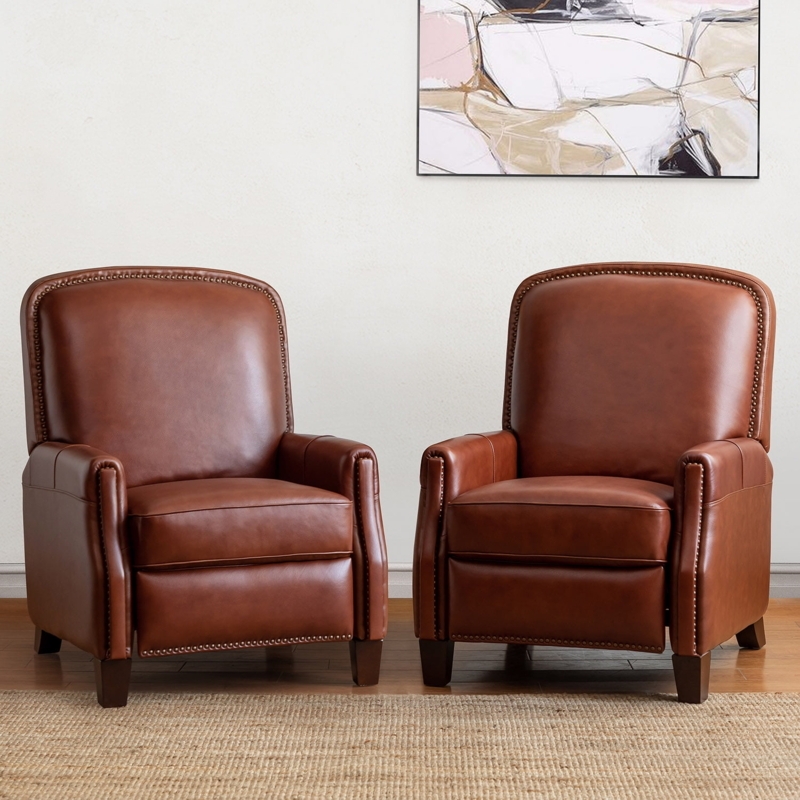 Cognac Leather Recliner Set Cigar Chair Silhouette Tapered Birch Legs