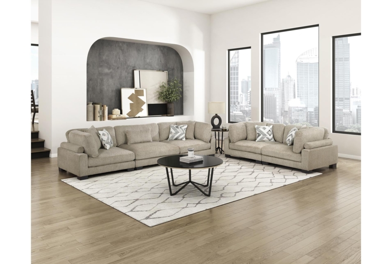 Comfortable Track Arm Couch Concept In Beige Microfiber