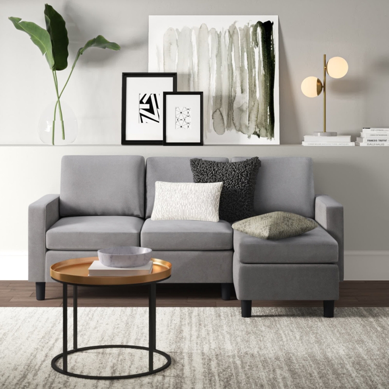 Compact Chaise Sectional Sofa with Gold Accent Furniture
