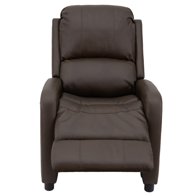 Compact Chocolate Brown Leather-Like Push Back Recliner with Tiered Back