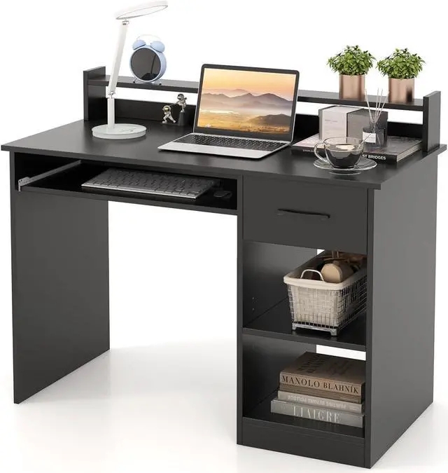 Compact Computer Desk with Integrated Hutch and Keyboard Tray