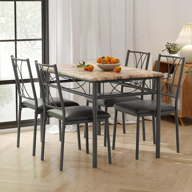 Compact Dining Set for 4 with Cross-Back Chairs and Black Upholstery