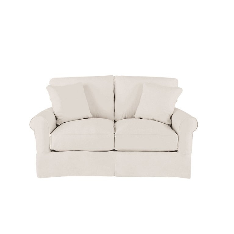 Compact Slipcovered Loveseat with Two-Over-Two Cushions and Rolled Arms