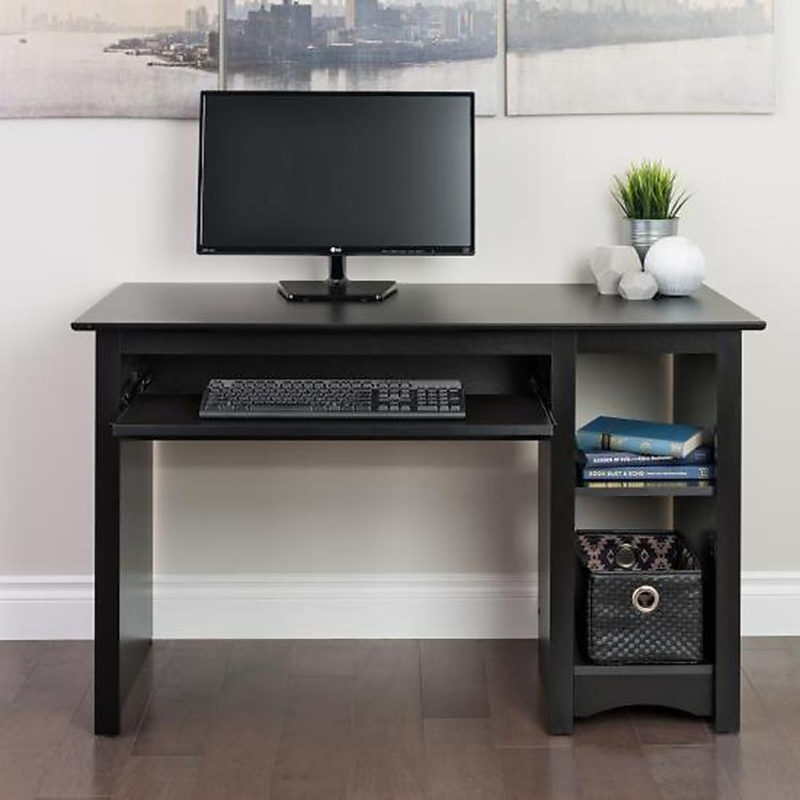 Computer Desk, Integrated Side Shelving, Pull-Out Keyboard Tray