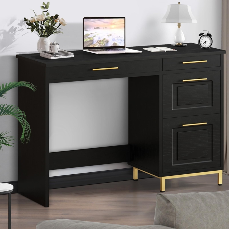 Computer Desk with Four Drawers and Gold Hardware Accents