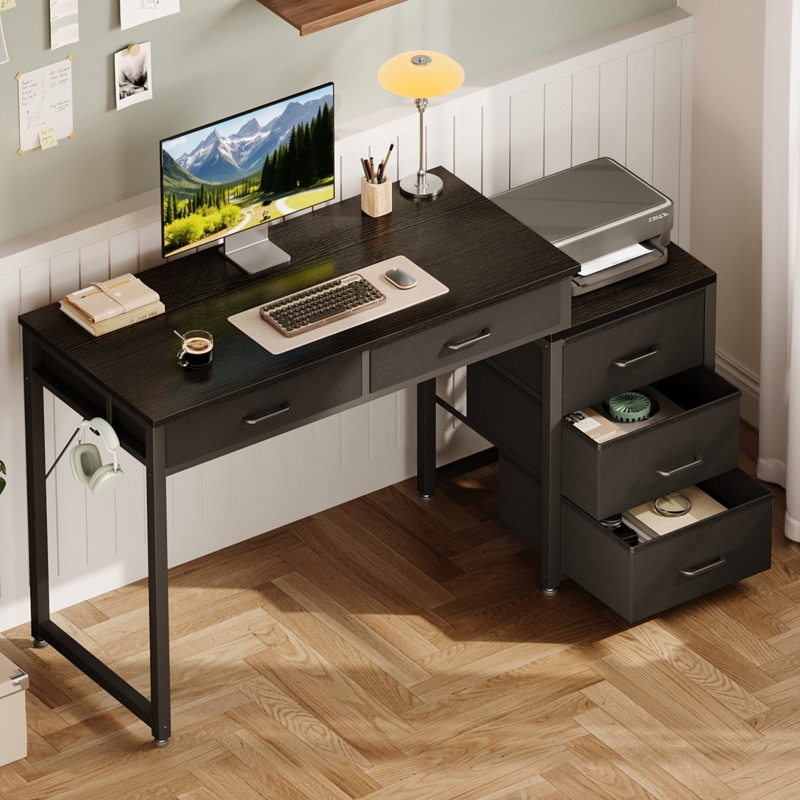 Computer Desk with Printer Stand and Fabric Drawers for Small Spaces
